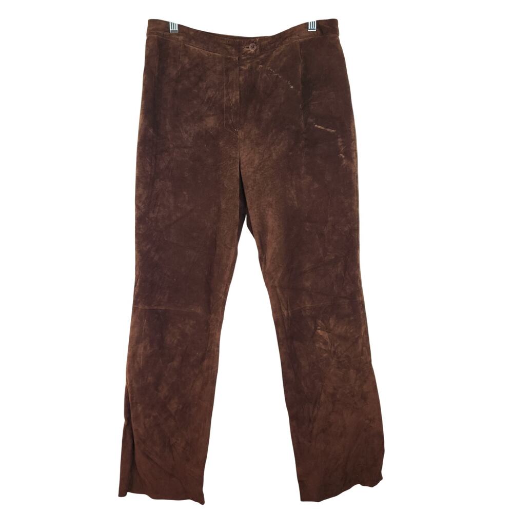 VTG Lord + Taylor Brown Leather Suede Pants Women's Sz 12 Petite Western Hippie